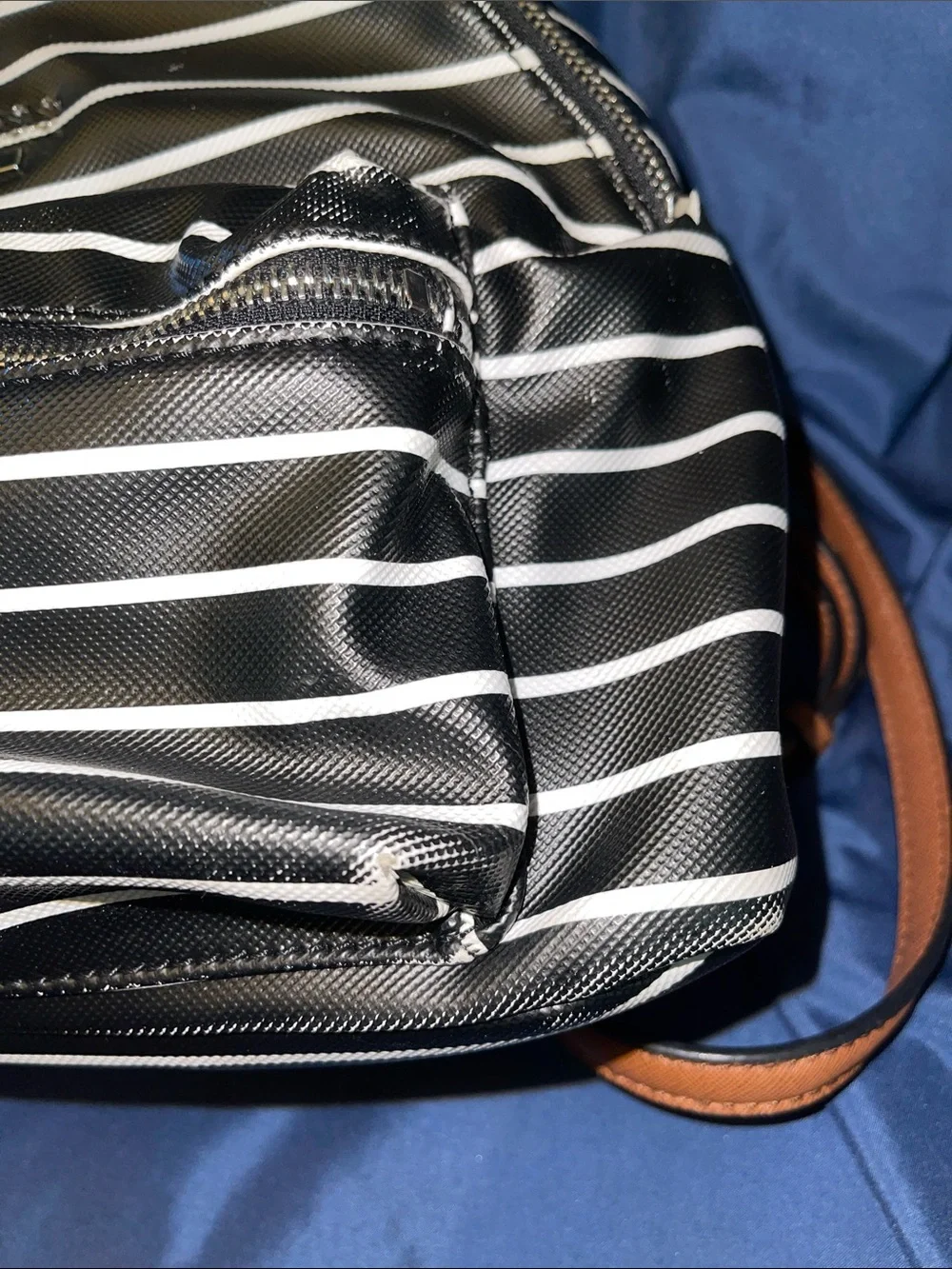 GUESS Black and White Striped Backpack